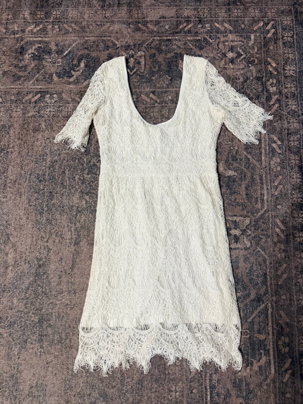 Wet Seal Cream Lace Scoop-Back Midi Dress